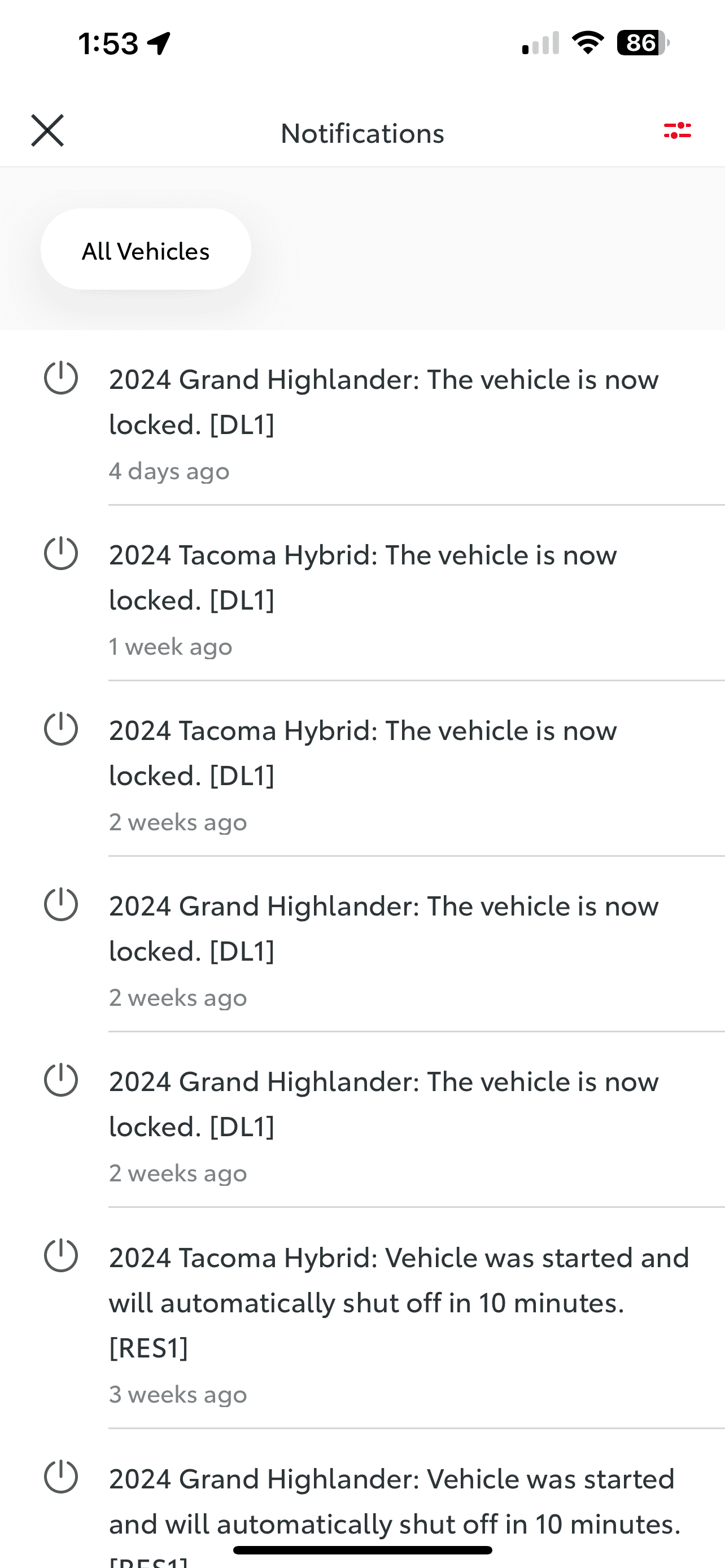 2024 Tacoma Toyota app, does your notifications show IMG_4838.PNG