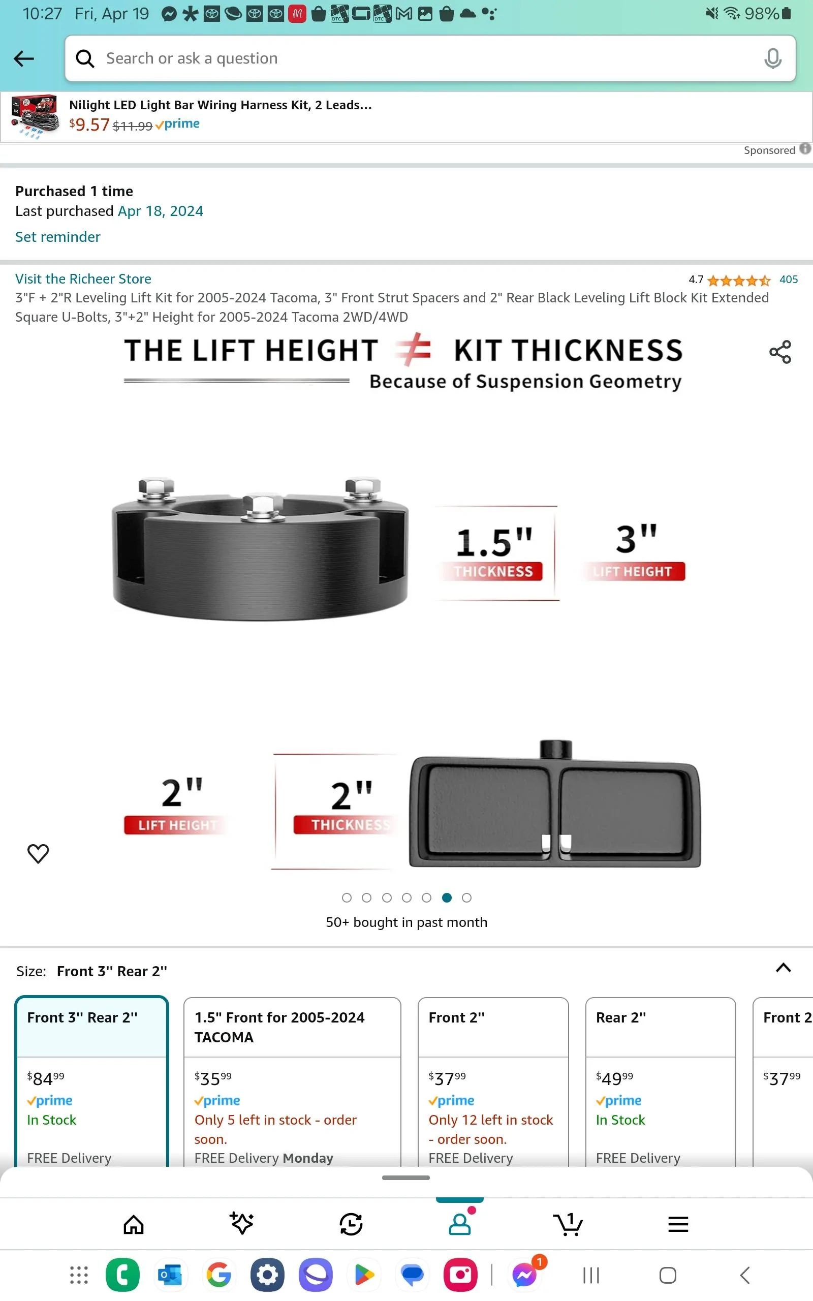 2024 Tacoma Asking the experts here. Leveing kit information needed. Screenshot_20240419_222742_Amazon Shopping