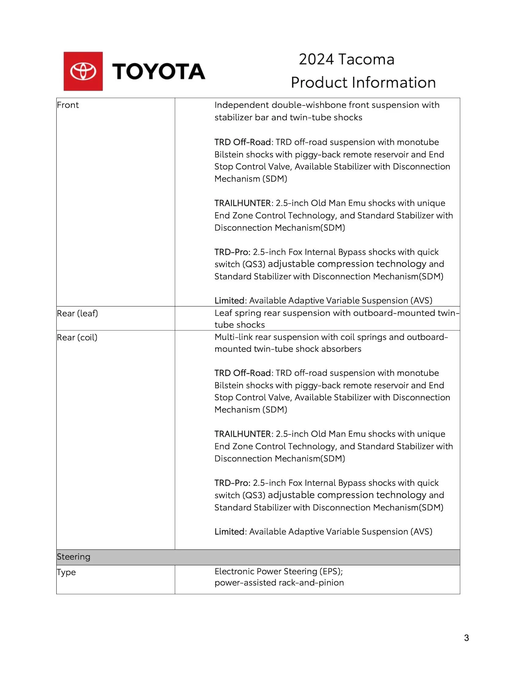 2024 Tacoma Hybrid (i-Force Max) 2024 Tacoma + TRD Pro / Trailhunter SPECIFICATIONS SHEET 2024_Toyota_Tacoma_Product_Information-3