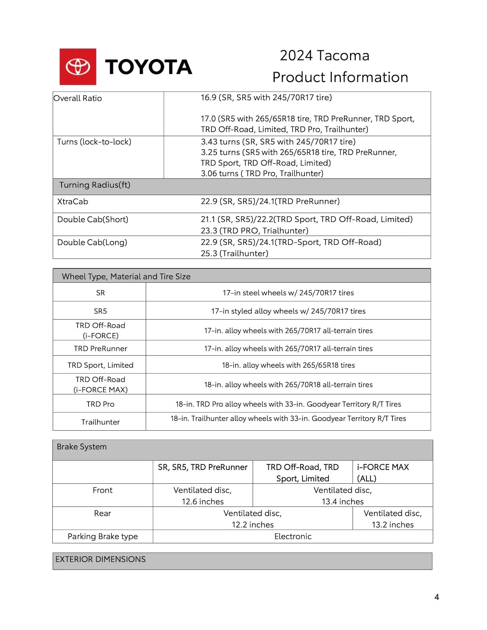 2024 Tacoma Hybrid (i-Force Max) 2024 Tacoma + TRD Pro / Trailhunter SPECIFICATIONS SHEET 2024_Toyota_Tacoma_Product_Information-4