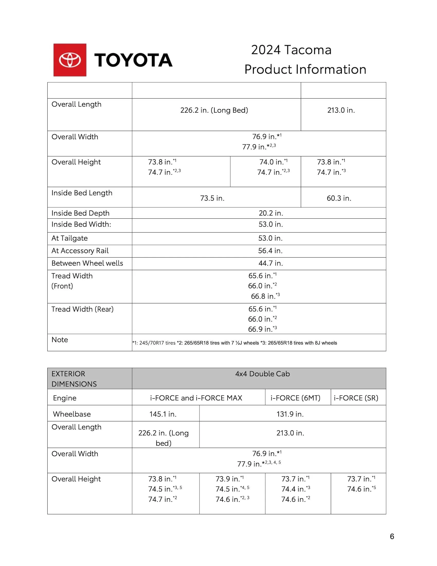 2024 Tacoma Hybrid (i-Force Max) 2024 Tacoma + TRD Pro / Trailhunter SPECIFICATIONS SHEET 2024_Toyota_Tacoma_Product_Information-6