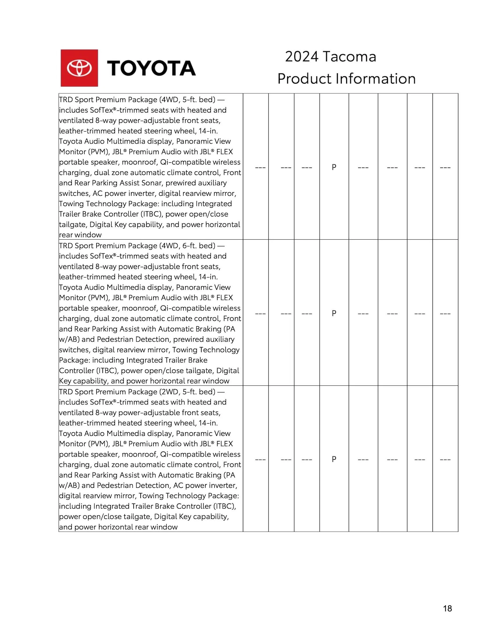 2024 Tacoma Hybrid (i-Force Max) 2024 Tacoma + TRD Pro / Trailhunter SPECIFICATIONS SHEET 2024_Toyota_Tacoma_Product_Information-18