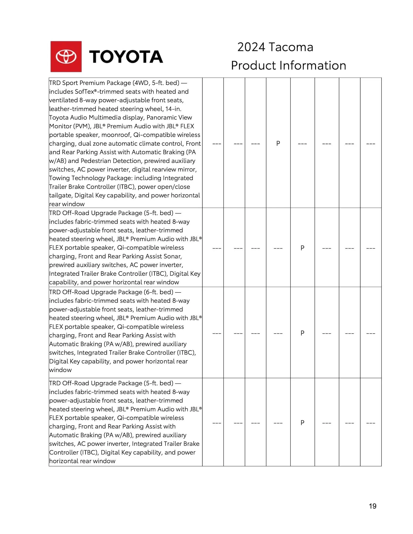 2024 Tacoma Hybrid (i-Force Max) 2024 Tacoma + TRD Pro / Trailhunter SPECIFICATIONS SHEET 2024_Toyota_Tacoma_Product_Information-19