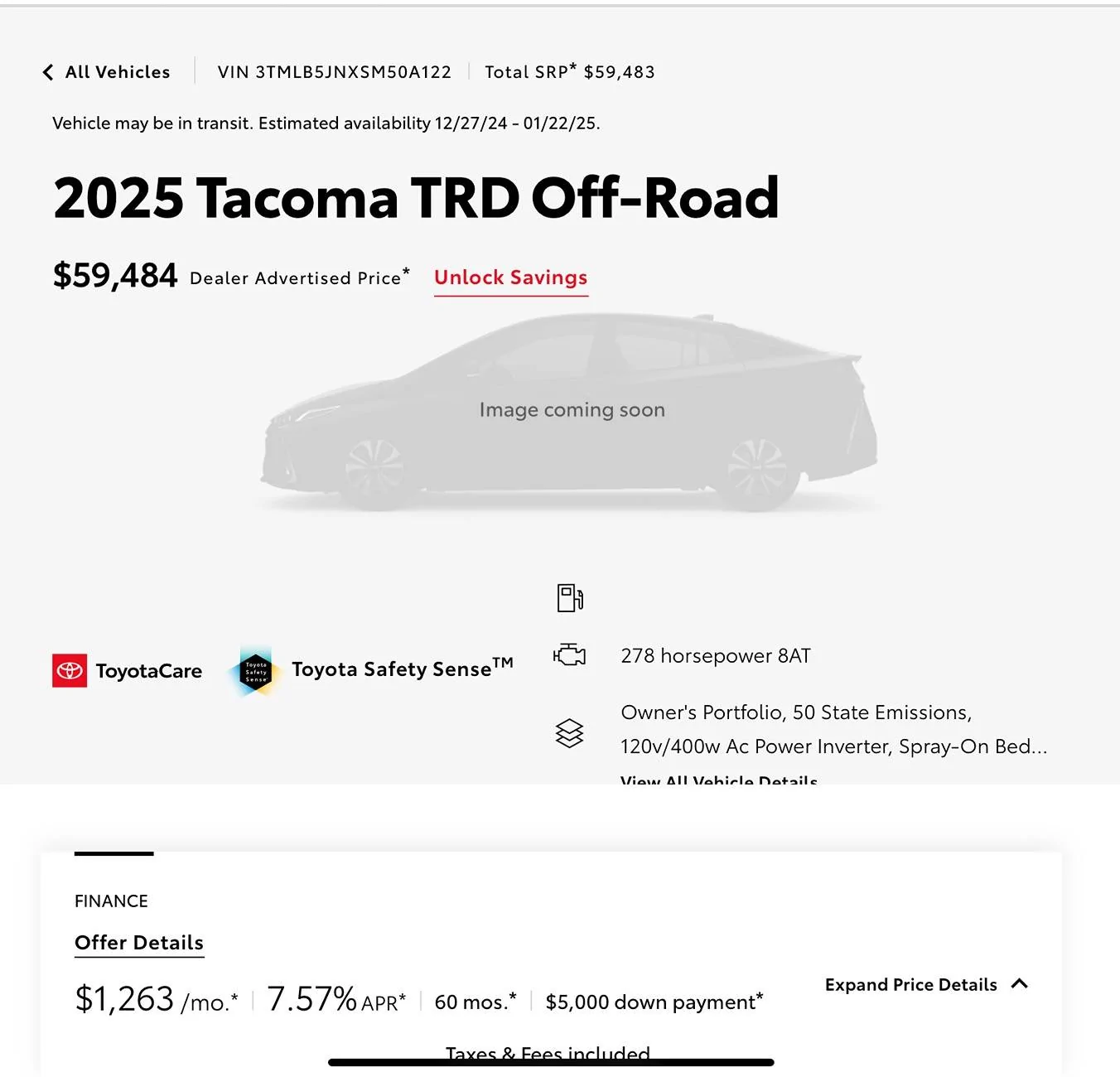 2024 Tacoma 2025 Tacoma’s showing build phase on Toyota website SmartPath Toyota