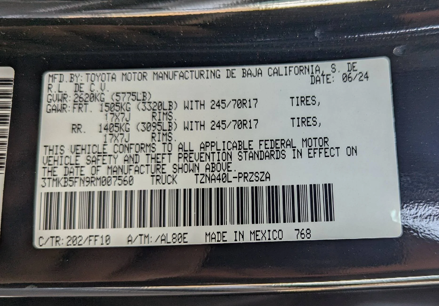 2024 Tacoma Door Sticker Thread (GVWR / Payload / Tire and Loading Figures Label). Post Yours Up PXL_20250202_194240538