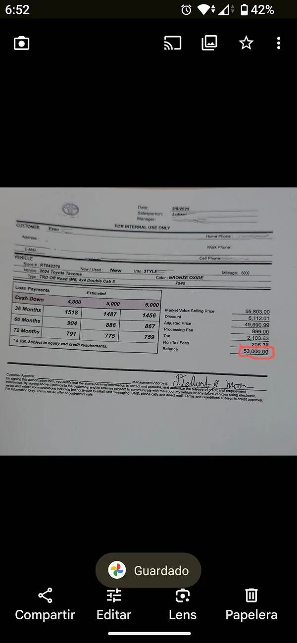 2024 Tacoma UPDATE 3/25 - Is this a good deal for a 2025 Tacoma TRD Off Road Hybrid with premium package? Screenshot_20250217-065202~2