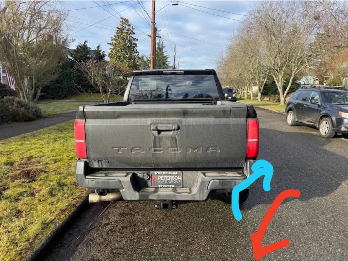 2024 Tacoma Follow-up on parked hit&run; how to do due diligence for any bent bits/lasting damage? IMG_7339
