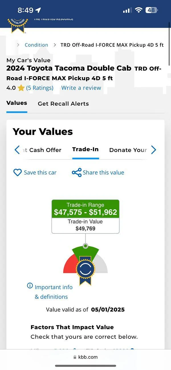 2024 Tacoma Anyone else notice KBB values are way off? IMG_4096