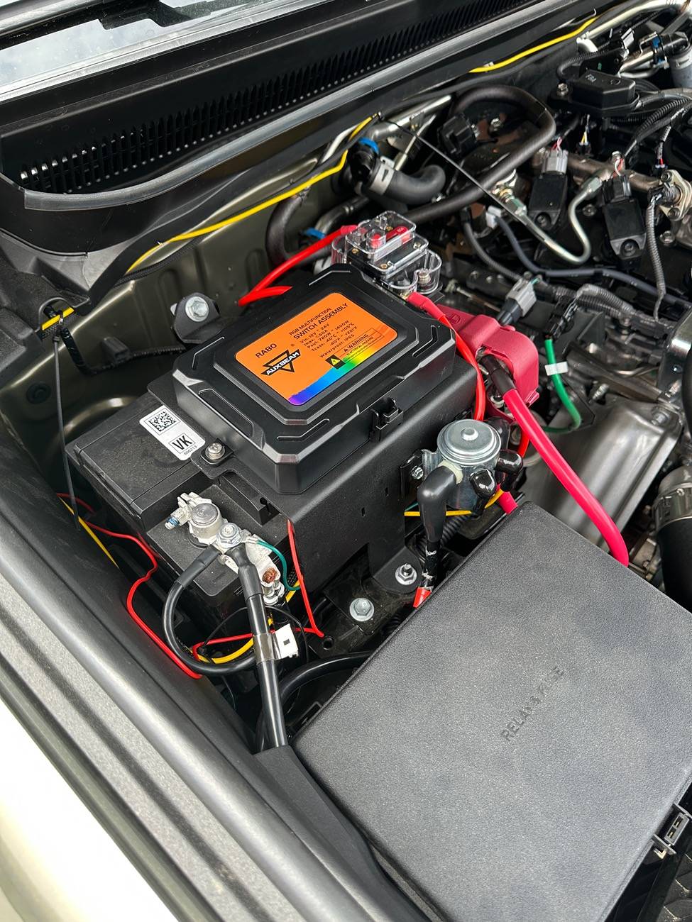 2024 Tacoma Auxbeam switch panel install custom bracket with warn power interrupt kit for winch IMG_8971