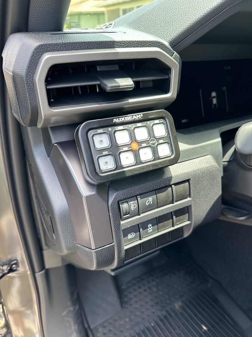 2024 Tacoma Auxbeam switch panel install custom bracket with warn power interrupt kit for winch IMG_8882