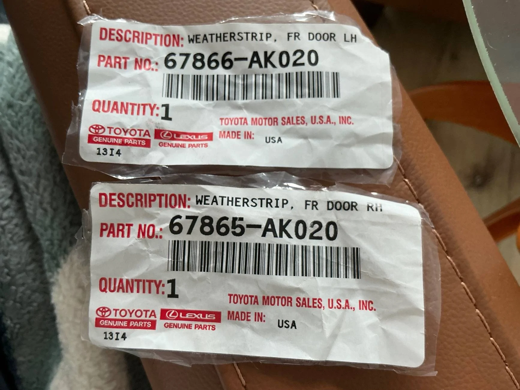 2024 Tacoma Installed OEM front door edge weather stripping IMG_2499