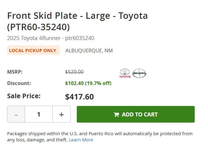 2024 Tacoma 20% off all Toyota OEM parts from online dealers until July 7 skid