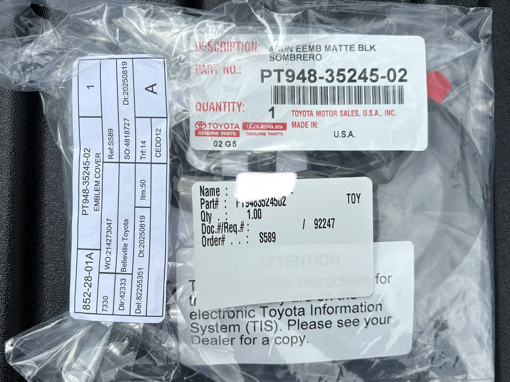 2024 Tacoma OEM Toyota Accessory Part PT948-35245-002                                       =Complete TRD Sport Front Grille Black Out IMG_3589