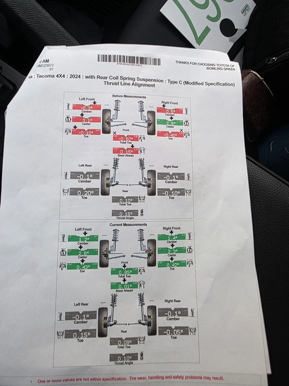 2024 Tacoma Alignment issue after ADO spacer eraser install 20250916_180958