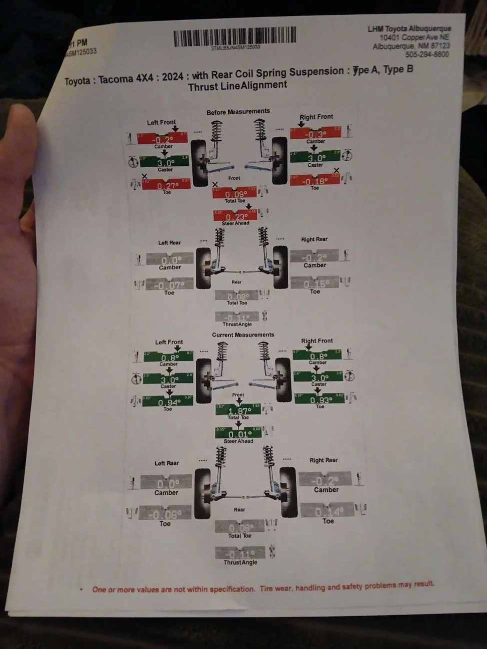 2024 Tacoma Toyota Dealer - No clue on alignment image0