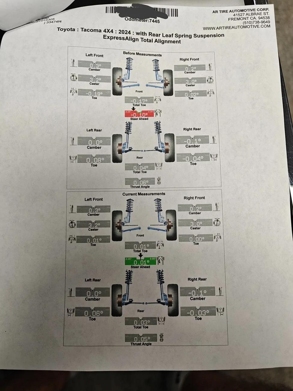 2024 Tacoma Toyota Dealer - No clue on alignment 36413-a205674f5e38c8ca1aaf29eaf70d5ef1