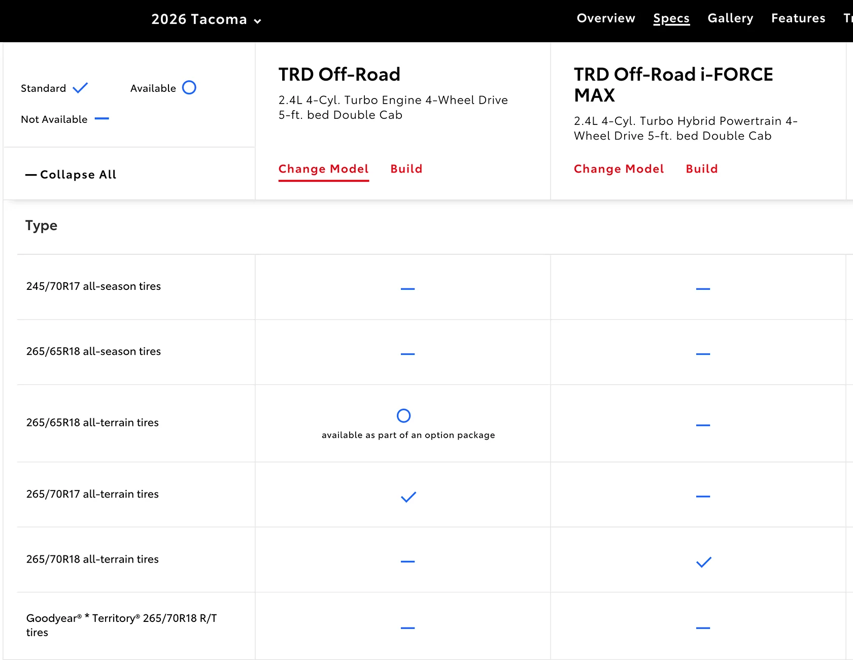 2024 Tacoma 2026 Tacoma Updates / Changes Announced. New Colors Heritage Blue & Wave Maker Added Screenshot 2025-11-14 at 20.24.37