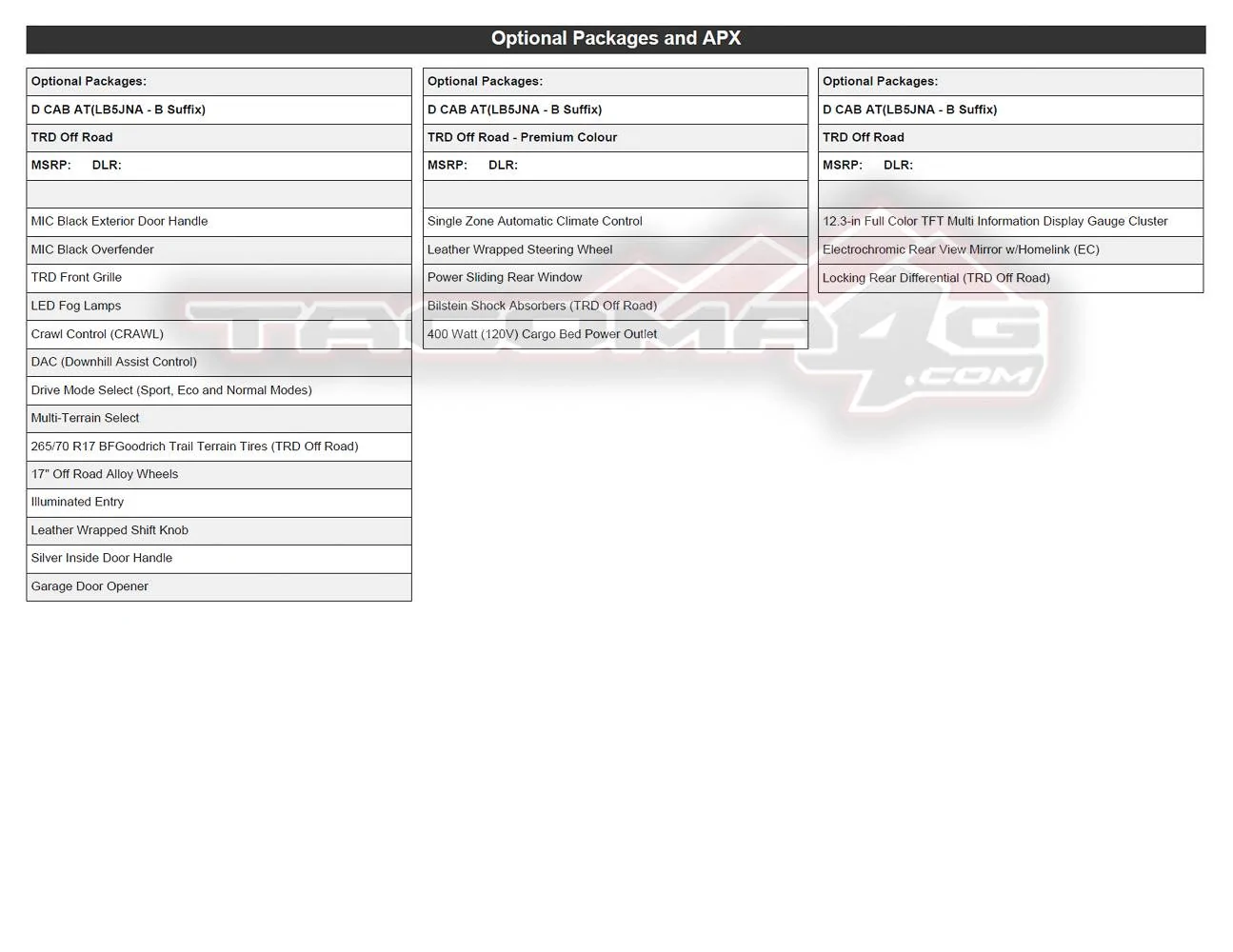 2024 Tacoma 2024 Tacoma Double Cab Gas Models Trim/Packaging Details (Canada) 2024-tacoma-order-guide-canada-19