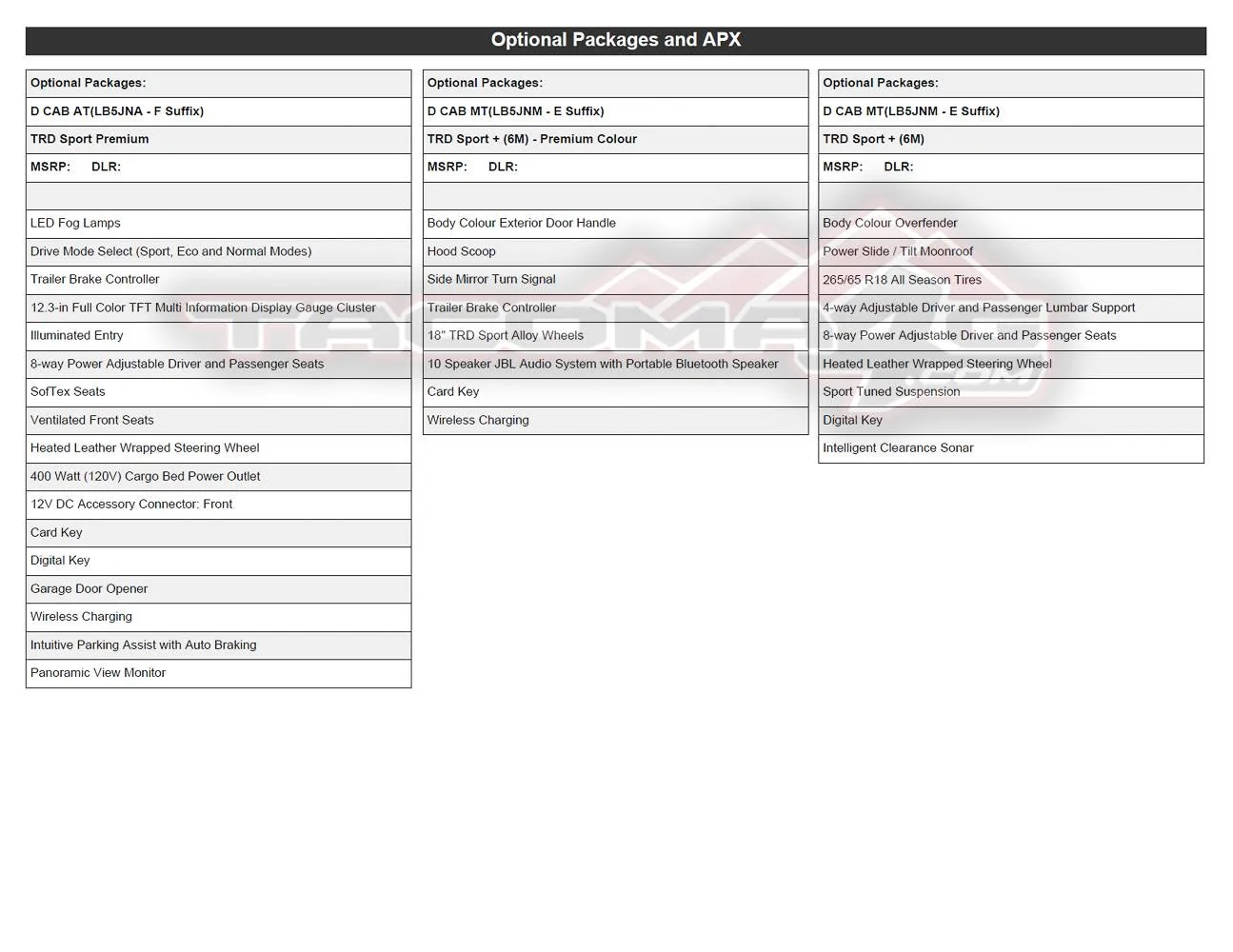 2024 Tacoma 2024 Tacoma Double Cab Gas Models Trim/Packaging Details (Canada) 2024-tacoma-order-guide-canada-23