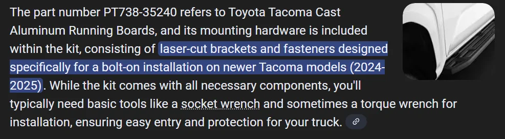 2024 Tacoma Does the TRD alumimum running boards PT738-35240  come with mounting hardware? 1765934243798-xc
