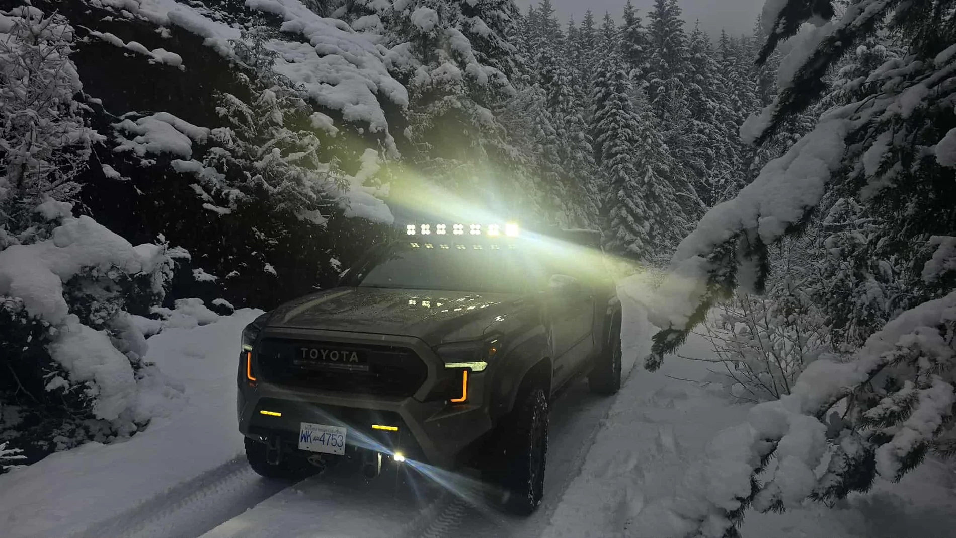 2024 Tacoma Trailhunter in the snow - mountains of British Columbia taco snow 2