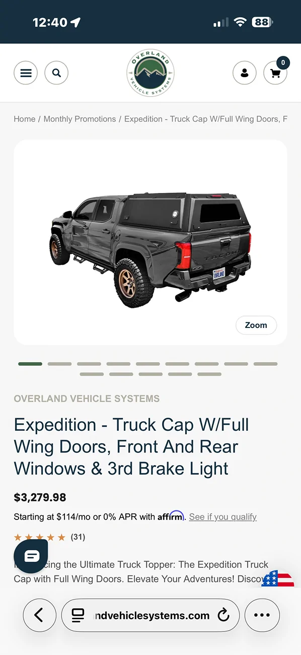 2024 Tacoma OVS Expedition Truck Cap Long Bed - Installed IMG_1681