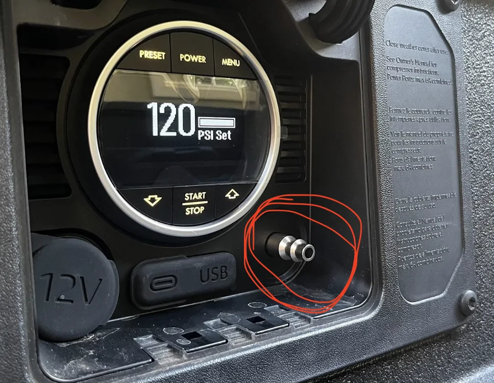 2024 Tacoma Trailhunter OEM onboard air compressor connection type Screenshot 2026-01-29 at 5.05.40 PM