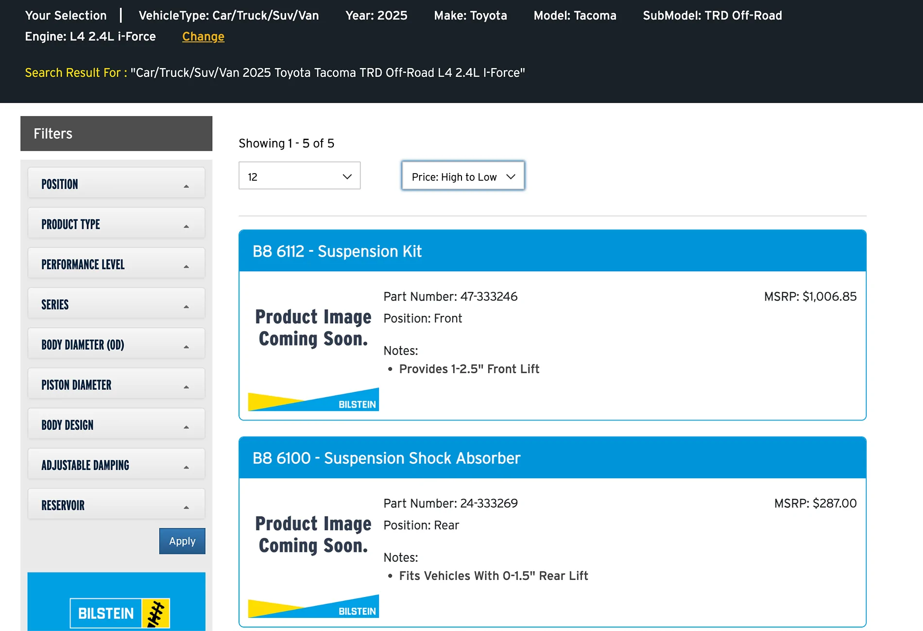 2024 Tacoma Bilstein B8 6112 vs. 5100 ? Screenshot 2026-02-01 at 9.35.30 AM