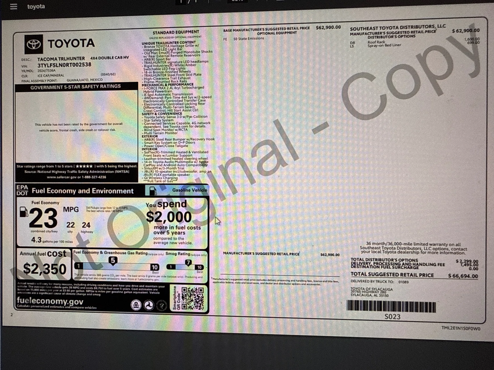 2024 Tacoma TRAILHUNTER won't sell? IMG_4737