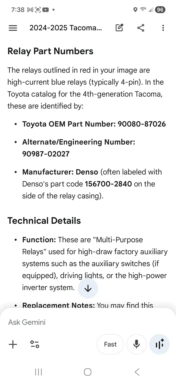 2024 Tacoma OEM Aux Relay # Request Screenshot_20260422_073827_Googl