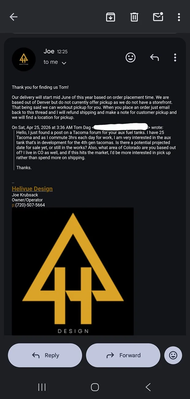 2024 Tacoma Helivue Design 18 gal Auxiliary Fuel Tank Screenshot_20260428_154010_Gmail