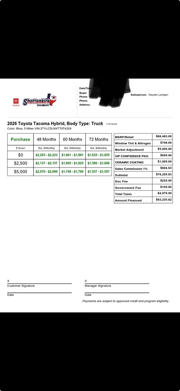 2024 Tacoma TRD PRO STEALERSHIP DEAL IMG_2234