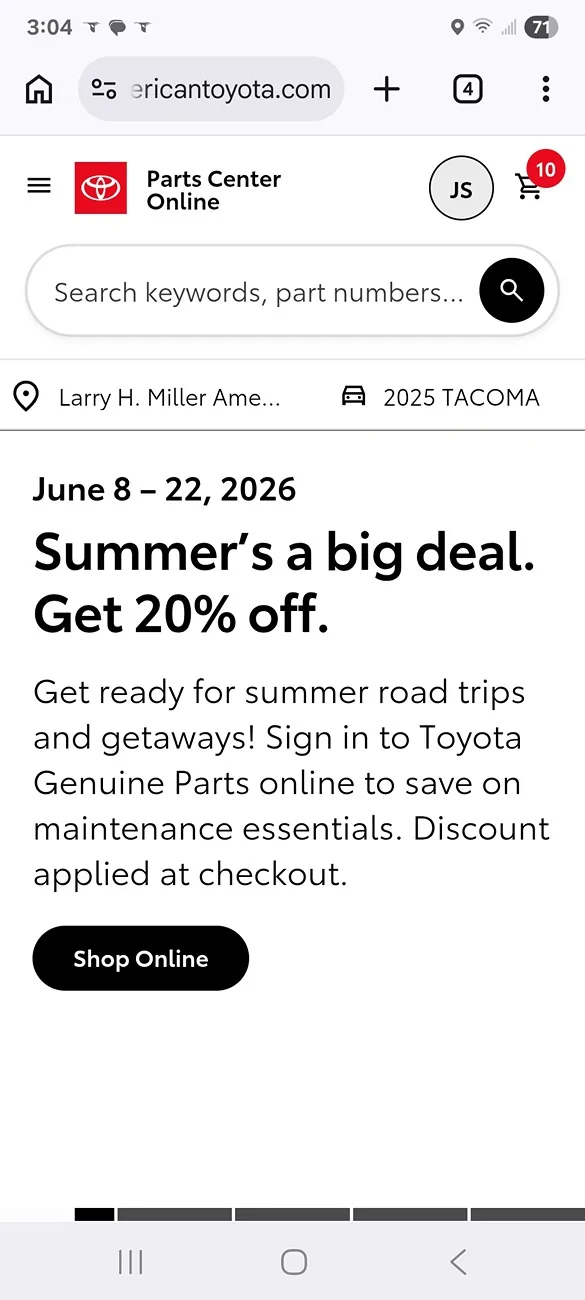 2024 Tacoma 20% Summer Sale on Toyota Parts Screenshot_20260611_150402_Chrom