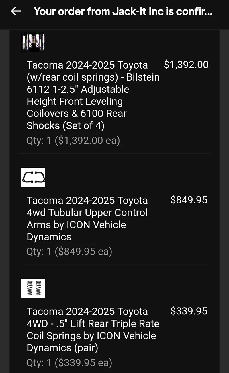 2024 Tacoma TRD Sport on road ride harshness options Screenshot_20260617-105519