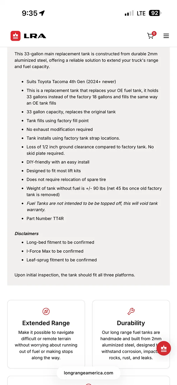 2024 Tacoma 4th Generation Long Haul Gas Tank Solutions IMG_2853