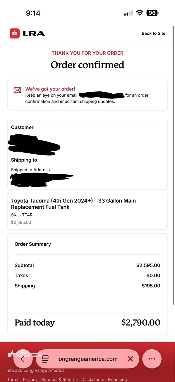 2024 Tacoma 4th Generation Long Haul Gas Tank Solutions IMG_2851