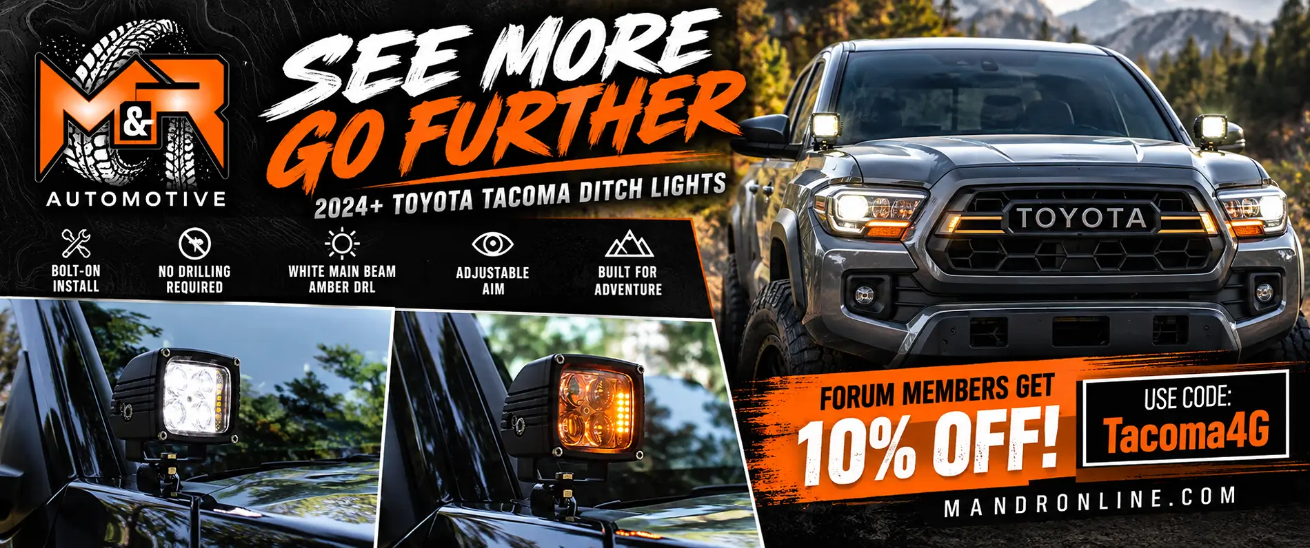 2024 Tacoma Light Up What Your Headlights Miss: 2024+ Tacoma Ditch Lights Toyota Tacoma Ditch Lights Adventure Ad