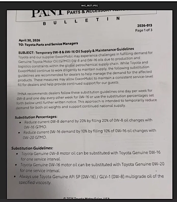 2024 Tacoma Costco limits oil purchases and raises prices. toyota pant