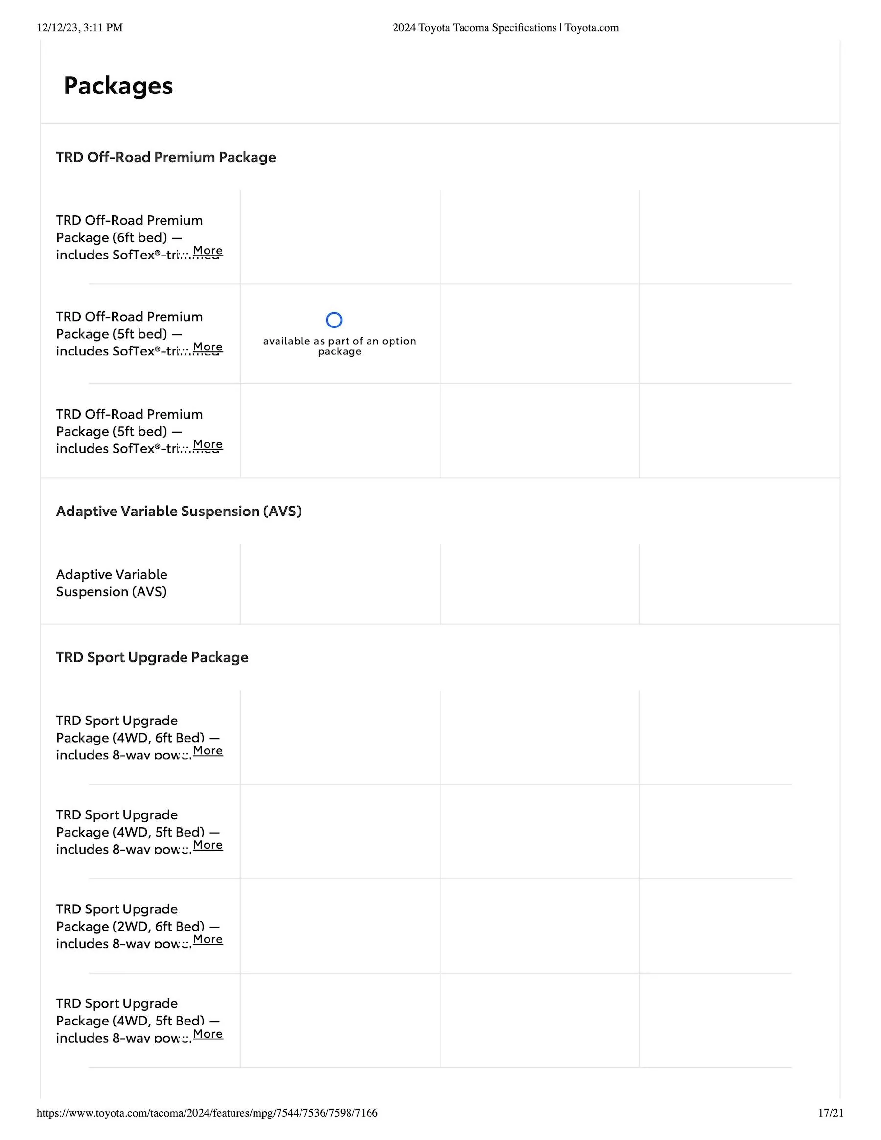 2024 Tacoma 2024 Tacoma Trailhunter & TRD PRO Specifications, Standard/Optional Features Released [Partial] 2024-Tacoma-Trailhunter-TRD-PRO-Specifications-Sheet17
