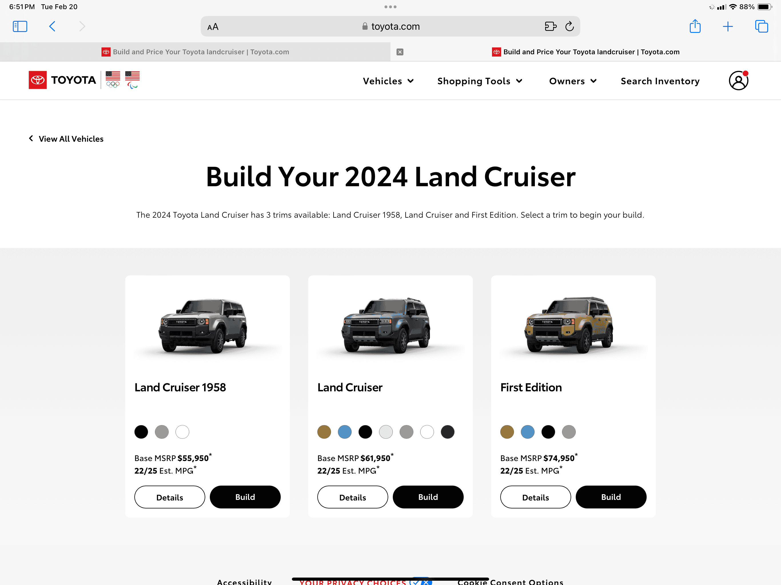 2024 Tacoma 2024 Land Cruiser Build and Price is up! IMG_0103