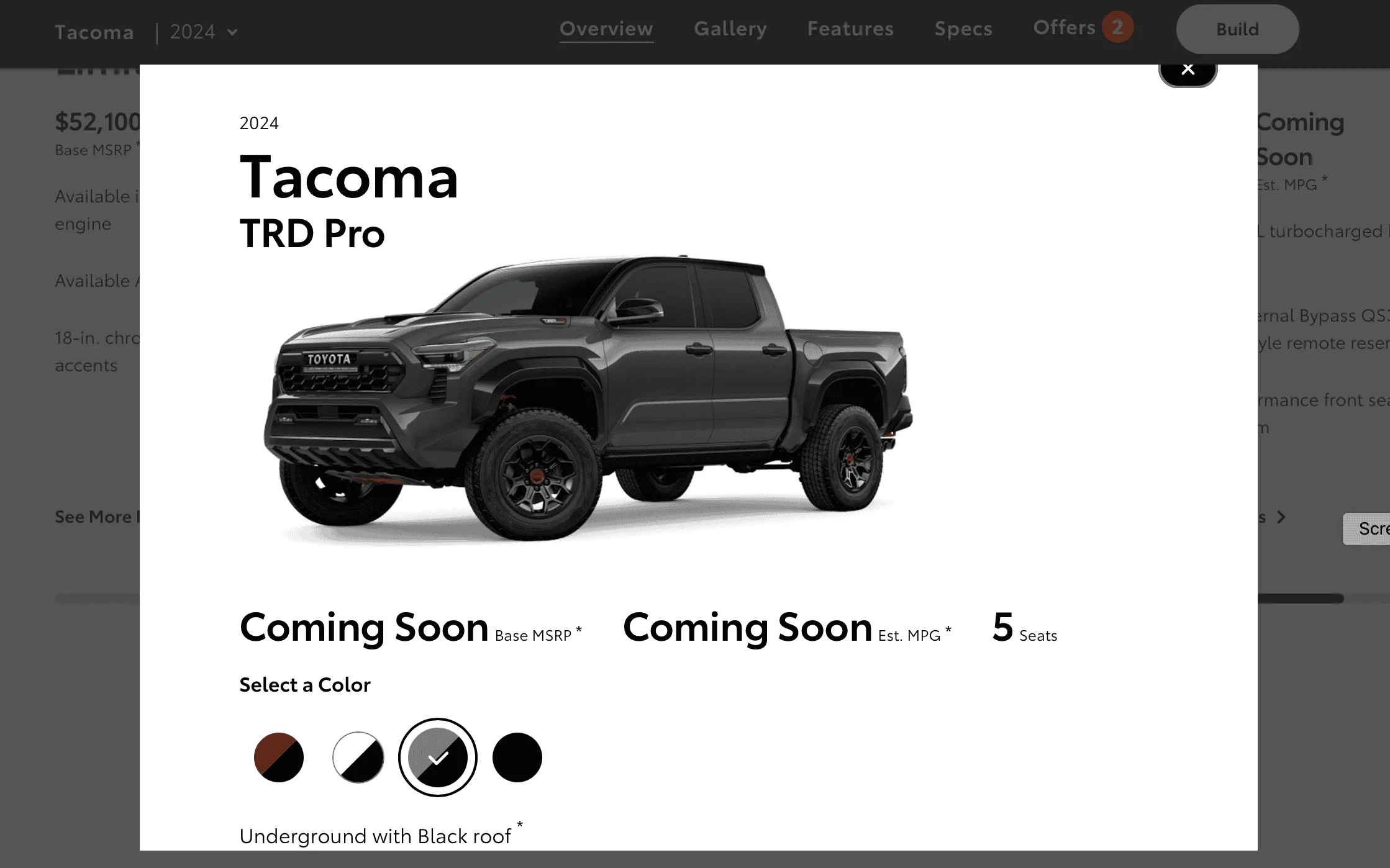 2024 Tacoma 2024 Tacoma TRD Pro & Trailhunter Color Options Appear on Toyota.com Screenshot 2024-02-22 at 5.26.49 PM