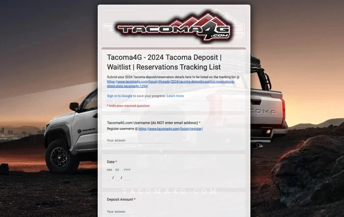 2024 Tacoma Deposits | Reservations | Waitlist Sheet & Stats - Tacoma4G