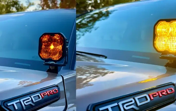 Diode Dynamics SS3 Pro Amber pod lights installed on TRD Pro MudBath