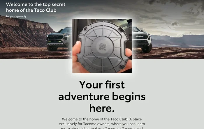 QR Code in 2024 Tacoma takes you to "Top Secret Home of the Taco Club"