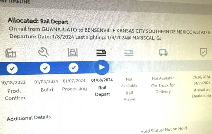 On The Train! 2024 Tacomas hitting "Rail Depart" order status