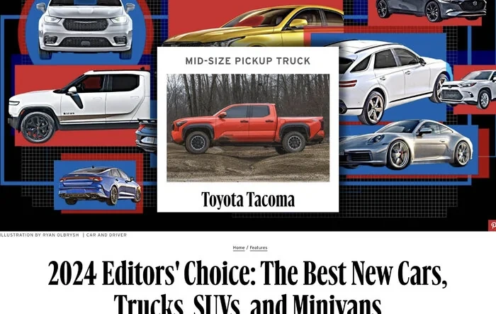 2024 Tacoma is Car and Driver's 2024 Editors' Choice for best mid-size pickup truck