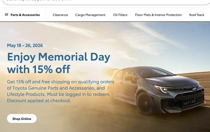 15% Sale on Toyota OEM Parts For Memorial Day 2026