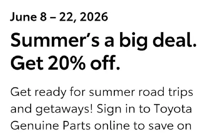 20% Summer Sale on Toyota Parts