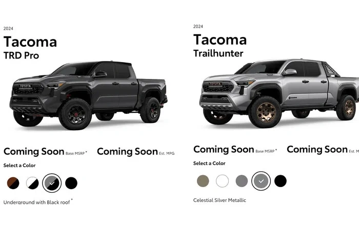 2024 Tacoma TRD Pro & Trailhunter Color Options Appear on Toyota.com